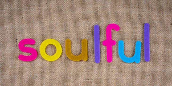 The word "soulful" displayed in colorful cutouts.