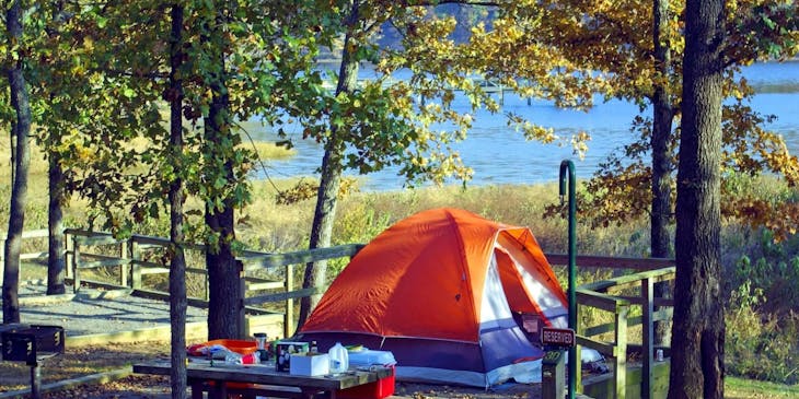 A camping tent in Woolly Hollow State Park, Arizona.