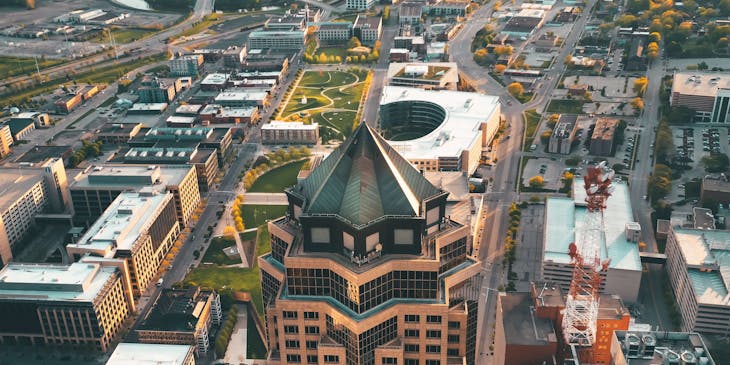 Rascacielos en el centro de Des Moines, Iowa.