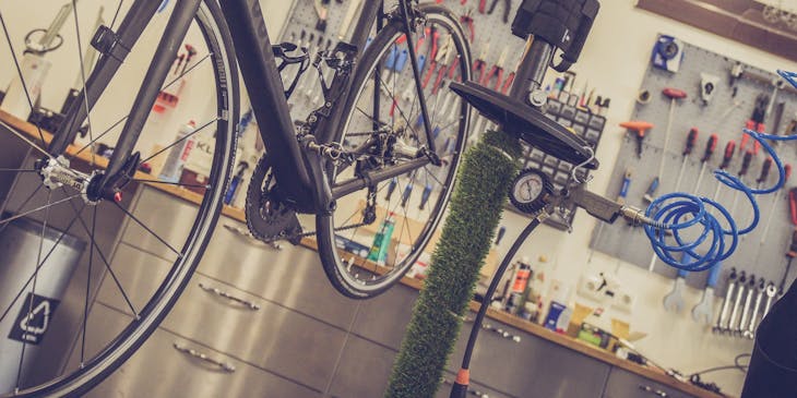 A bike undergoing maintenance and repairs.