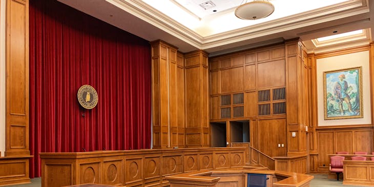 A criminal defense court room.