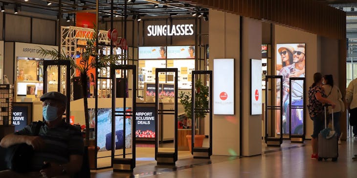 A duty-free shop inside an airport.